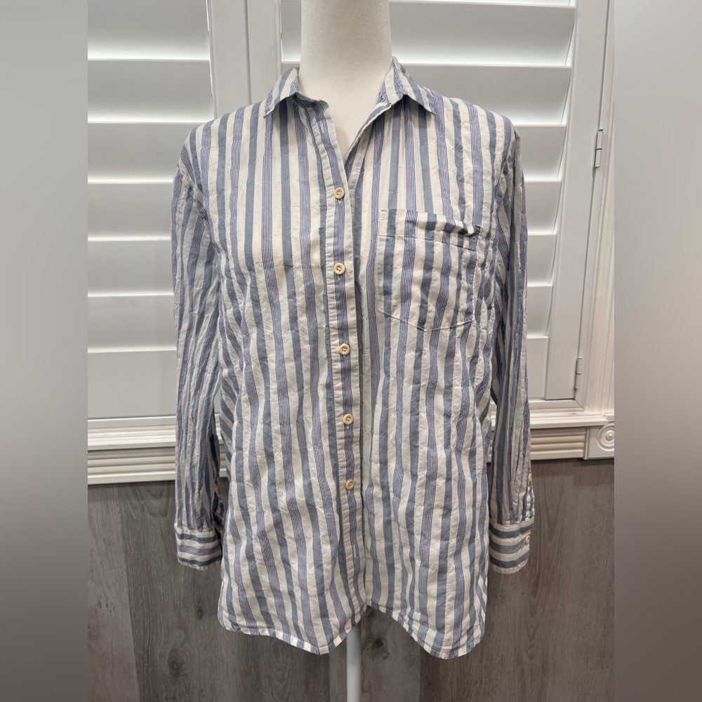 Madewell Striped Button Down Shirt Blue White Cotton Stretch Long Sleeve S
